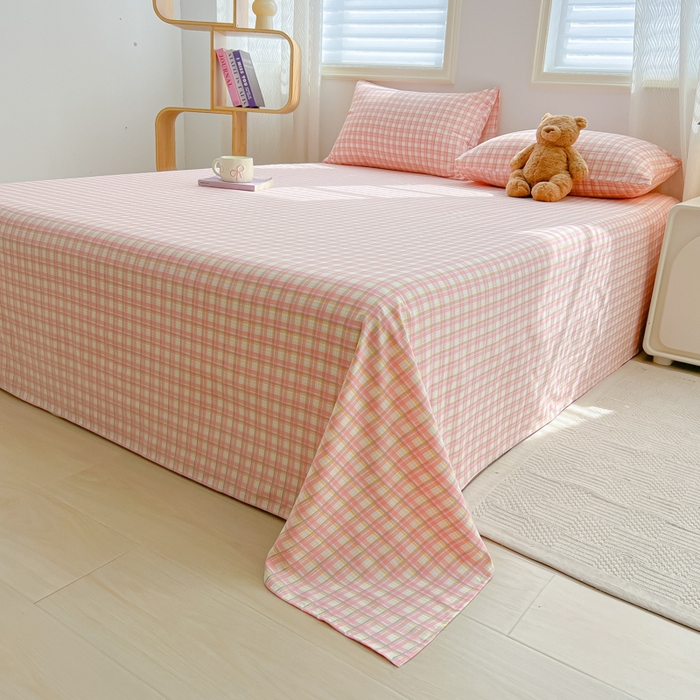 91家纺网 家纺一手货源 找家纺 温眠家纺 2025新款水洗棉色织单床单系列-单枕套 典雅格-粉