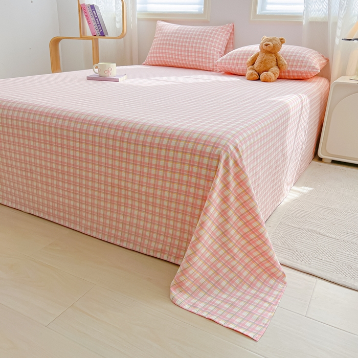 91家纺网 家纺一手货源 找家纺 温眠家纺 2025新款水洗棉色织单床单系列-单枕套 典雅格-粉