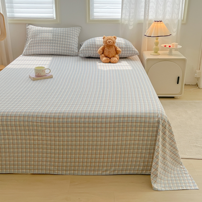 91家纺网 家纺一手货源 找家纺 温眠家纺 2025新款水洗棉色织单床单系列-单枕套 典雅格-蓝