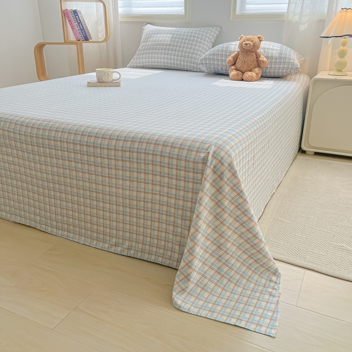 91家纺网 家纺一手货源 找家纺 温眠家纺 2025新款水洗棉色织单床单系列-单枕套 典雅格-蓝