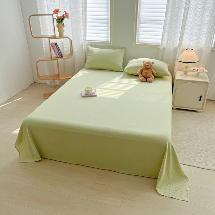 91家纺网 家纺一手货源 找家纺 温眠家纺 2025新款水洗棉色织单床单系列-单枕套 豆绿