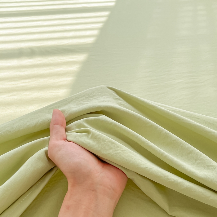 91家纺网 家纺一手货源 找家纺 温眠家纺 2025新款水洗棉色织单床单系列-单枕套 豆绿