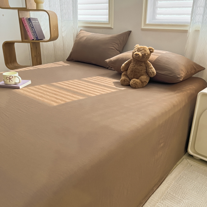 91家纺网 家纺一手货源 找家纺 温眠家纺 2025新款水洗棉色织单床单系列-单枕套 咖啡