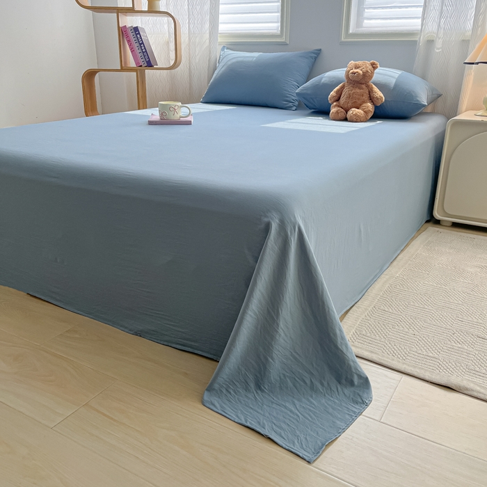 91家纺网 家纺一手货源 找家纺 温眠家纺 2025新款水洗棉色织单床单系列-单枕套 迷雾蓝