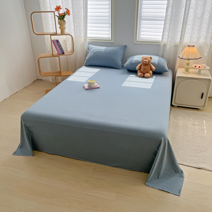 91家纺网 家纺一手货源 找家纺 温眠家纺 2025新款水洗棉色织单床单系列-单枕套 迷雾蓝