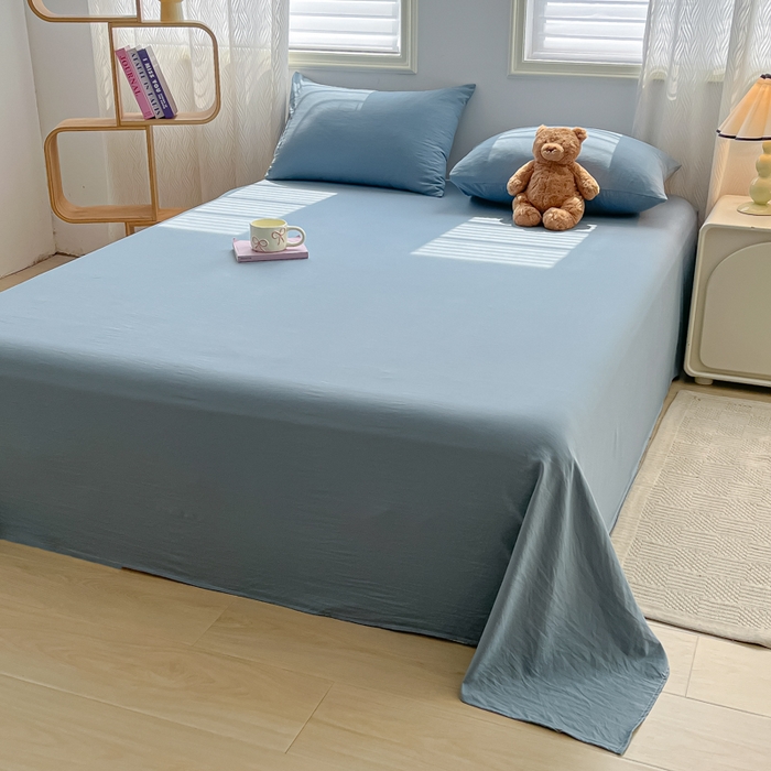 91家纺网 家纺一手货源 找家纺 温眠家纺 2025新款水洗棉色织单床单系列-单枕套 迷雾蓝