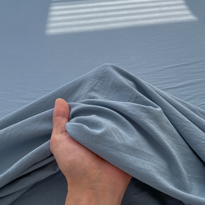 91家纺网 家纺一手货源 找家纺 温眠家纺 2025新款水洗棉色织单床单系列-单枕套 迷雾蓝