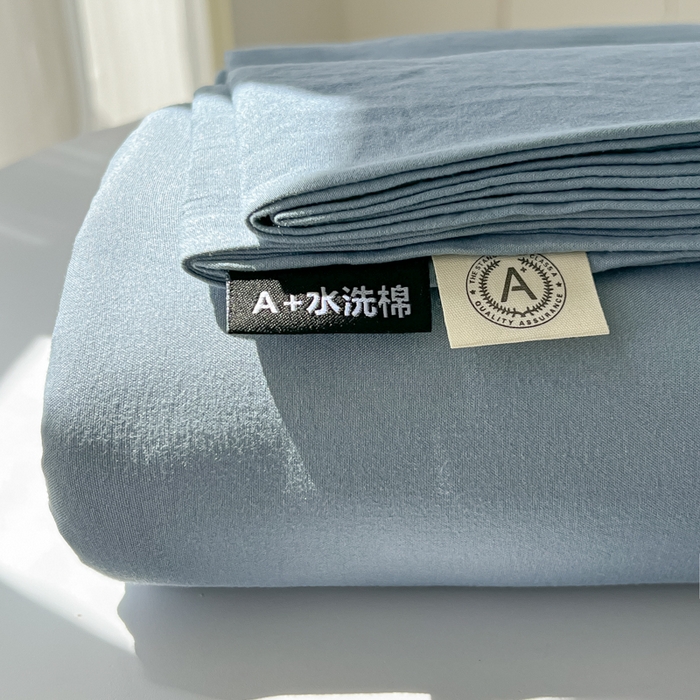 91家纺网 家纺一手货源 找家纺 温眠家纺 2025新款水洗棉色织单床单系列-单枕套 迷雾蓝