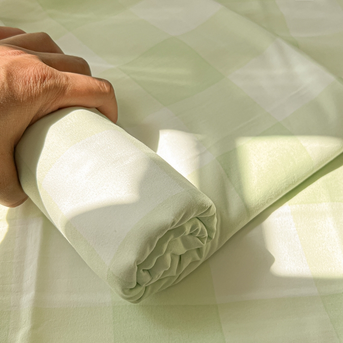 91家纺网 家纺一手货源 找家纺 温眠家纺 2025新款水洗棉色织单床单系列-单枕套 茉莉青提