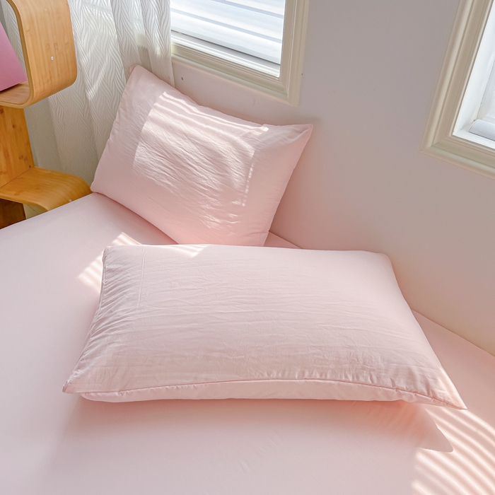 温眠家纺 2025新款水洗棉色织单床单系列-单枕套 奶粉