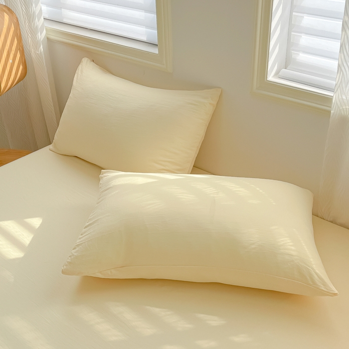 温眠家纺 2025新款水洗棉色织单床单系列-单枕套 奶黄