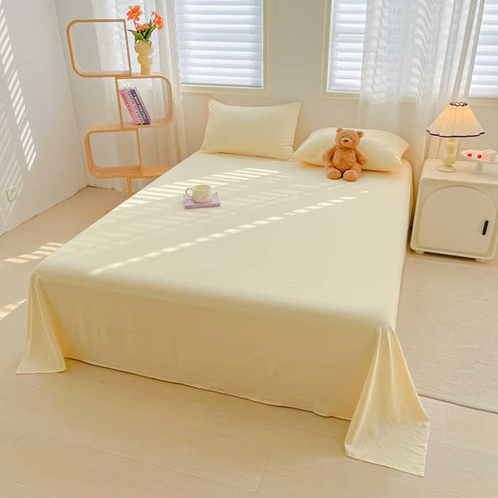 91家纺网 家纺一手货源 找家纺 温眠家纺 2025新款水洗棉色织单床单系列-单枕套 奶黄