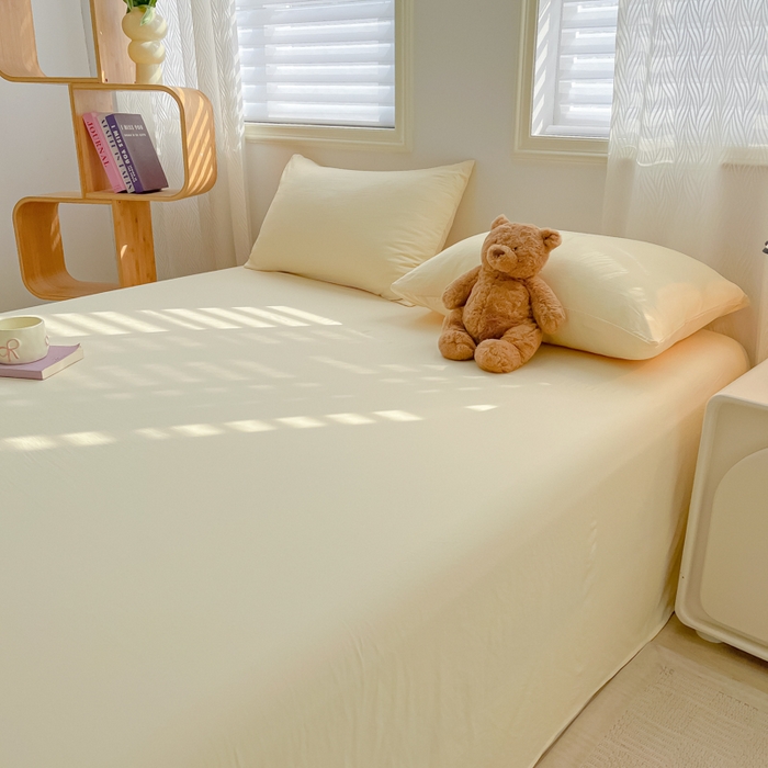 91家纺网 家纺一手货源 找家纺 温眠家纺 2025新款水洗棉色织单床单系列-单枕套 奶黄