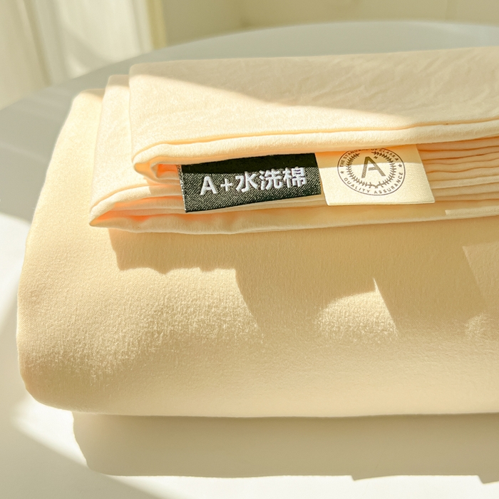 91家纺网 家纺一手货源 找家纺 温眠家纺 2025新款水洗棉色织单床单系列-单枕套 奶黄