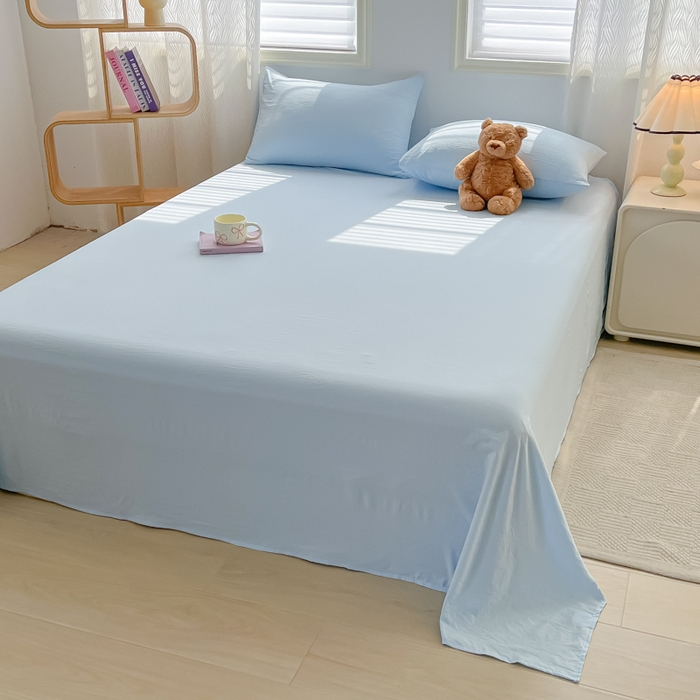 91家纺网 家纺一手货源 找家纺 温眠家纺 2025新款水洗棉色织单床单系列-单枕套 奶蓝