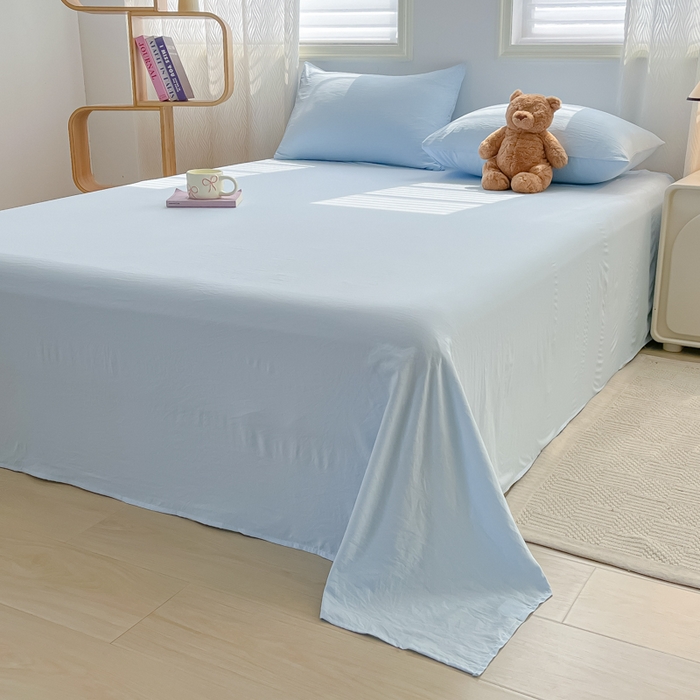 91家纺网 家纺一手货源 找家纺 温眠家纺 2025新款水洗棉色织单床单系列-单枕套 奶蓝