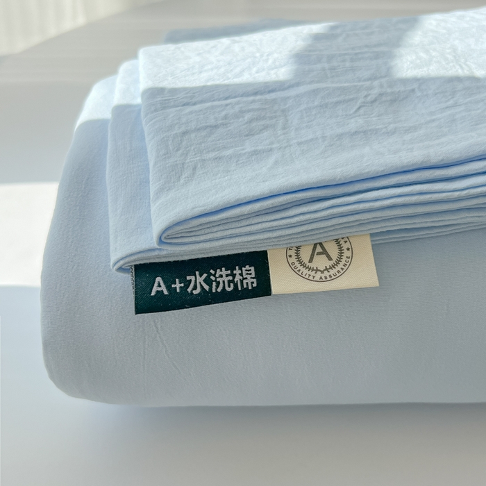 91家纺网 家纺一手货源 找家纺 温眠家纺 2025新款水洗棉色织单床单系列-单枕套 奶蓝