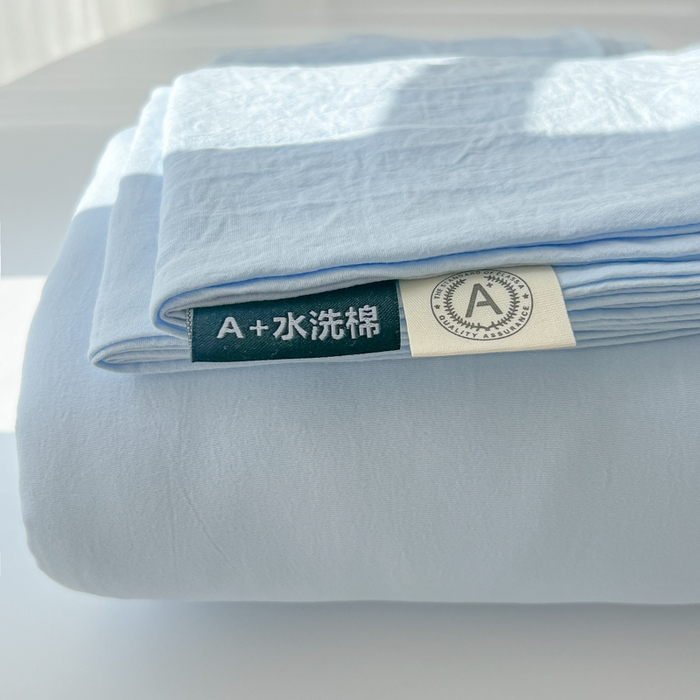 91家纺网 家纺一手货源 找家纺 温眠家纺 2025新款水洗棉色织单床单系列-单枕套 奶蓝