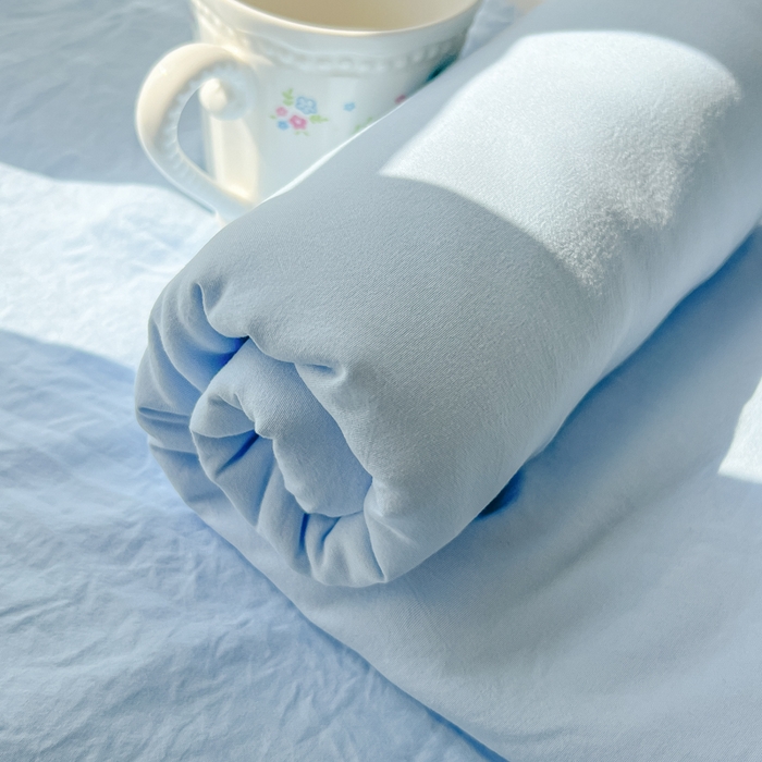 91家纺网 家纺一手货源 找家纺 温眠家纺 2025新款水洗棉色织单床单系列-单枕套 奶蓝