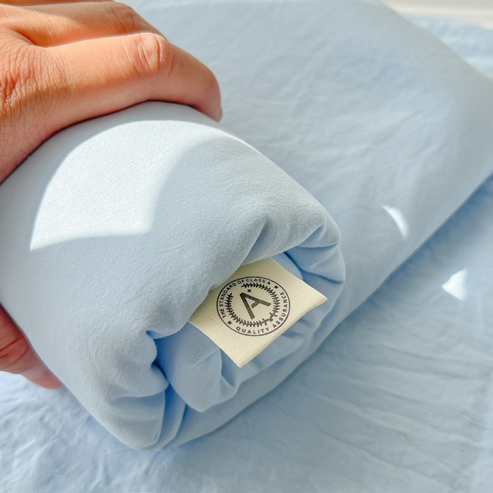 91家纺网 家纺一手货源 找家纺 温眠家纺 2025新款水洗棉色织单床单系列-单枕套 奶蓝