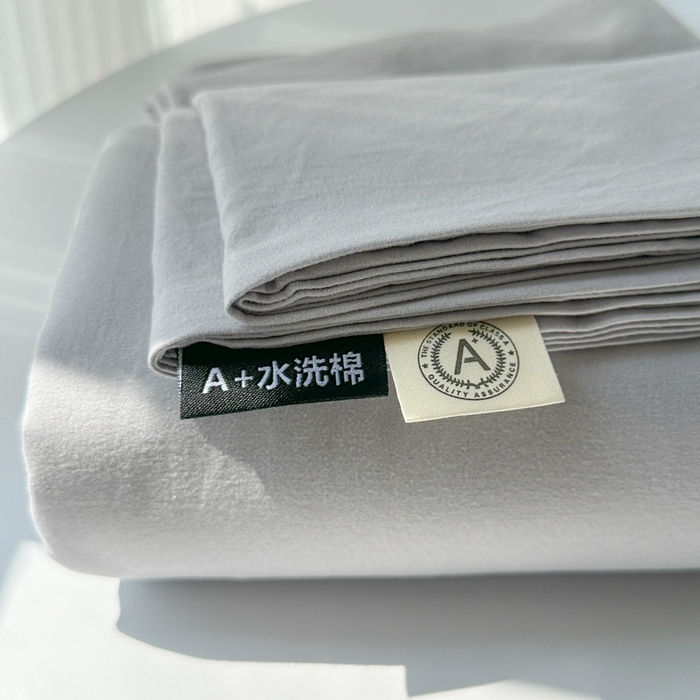 91家纺网 家纺一手货源 找家纺 温眠家纺 2025新款水洗棉色织单床单系列-单枕套 浅灰