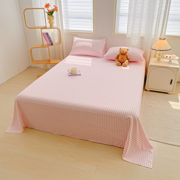 91家纺网 家纺一手货源 找家纺 温眠家纺 2025新款水洗棉色织单床单系列-单枕套 小粉格