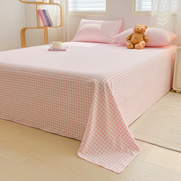 91家纺网 家纺一手货源 找家纺 温眠家纺 2025新款水洗棉色织单床单系列-单枕套 小粉格