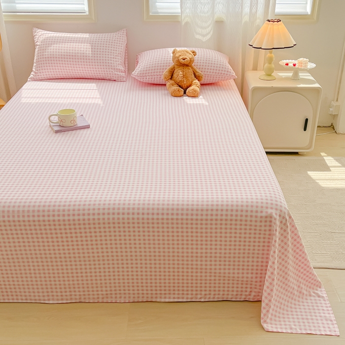 91家纺网 家纺一手货源 找家纺 温眠家纺 2025新款水洗棉色织单床单系列-单枕套 小粉格