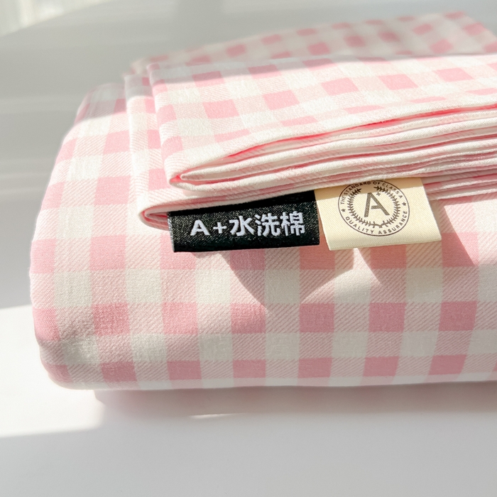 91家纺网 家纺一手货源 找家纺 温眠家纺 2025新款水洗棉色织单床单系列-单枕套 小粉格