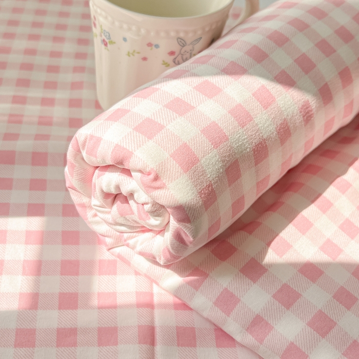 91家纺网 家纺一手货源 找家纺 温眠家纺 2025新款水洗棉色织单床单系列-单枕套 小粉格