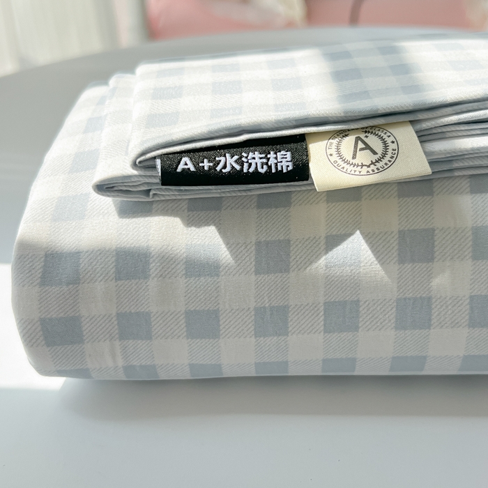 91家纺网 家纺一手货源 找家纺 温眠家纺 2025新款水洗棉色织单床单系列-单枕套 小蓝格