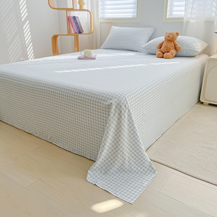 91家纺网 家纺一手货源 找家纺 温眠家纺 2025新款水洗棉色织单床单系列-单枕套 小蓝格