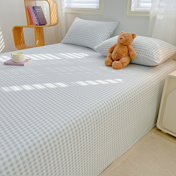 91家纺网 家纺一手货源 找家纺 温眠家纺 2025新款水洗棉色织单床单系列-单枕套 小蓝格