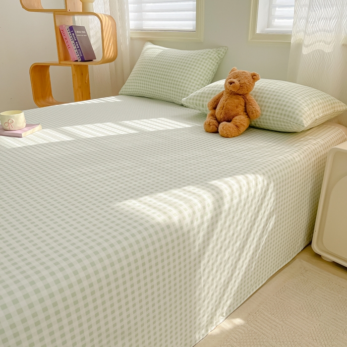 91家纺网 家纺一手货源 找家纺 温眠家纺 2025新款水洗棉色织单床单系列-单枕套 小绿格