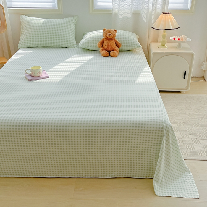 91家纺网 家纺一手货源 找家纺 温眠家纺 2025新款水洗棉色织单床单系列-单枕套 小绿格