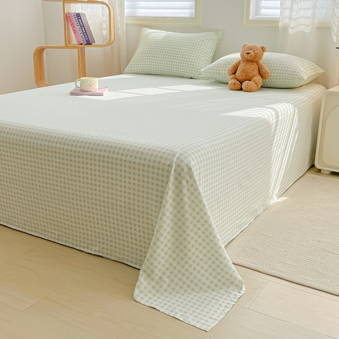 91家纺网 家纺一手货源 找家纺 温眠家纺 2025新款水洗棉色织单床单系列-单枕套 小绿格