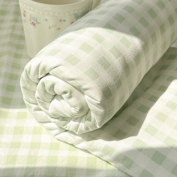 91家纺网 家纺一手货源 找家纺 温眠家纺 2025新款水洗棉色织单床单系列-单枕套 小绿格