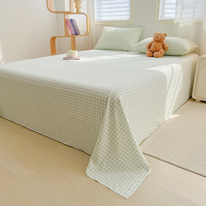 91家纺网 家纺一手货源 找家纺 温眠家纺 2025新款水洗棉色织单床单系列-单枕套 小绿格