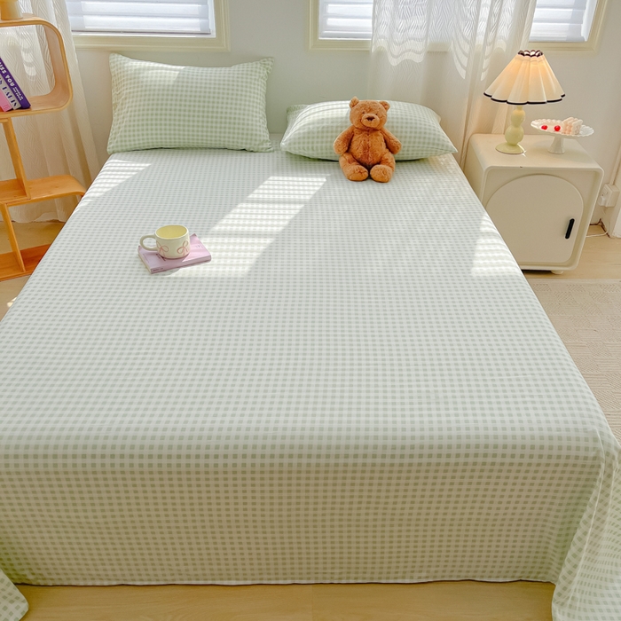 91家纺网 家纺一手货源 找家纺 温眠家纺 2025新款水洗棉色织单床单系列-单枕套 小绿格