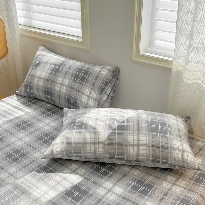 温眠家纺 2025新款水洗棉色织单床单系列-单枕套 烟灰格