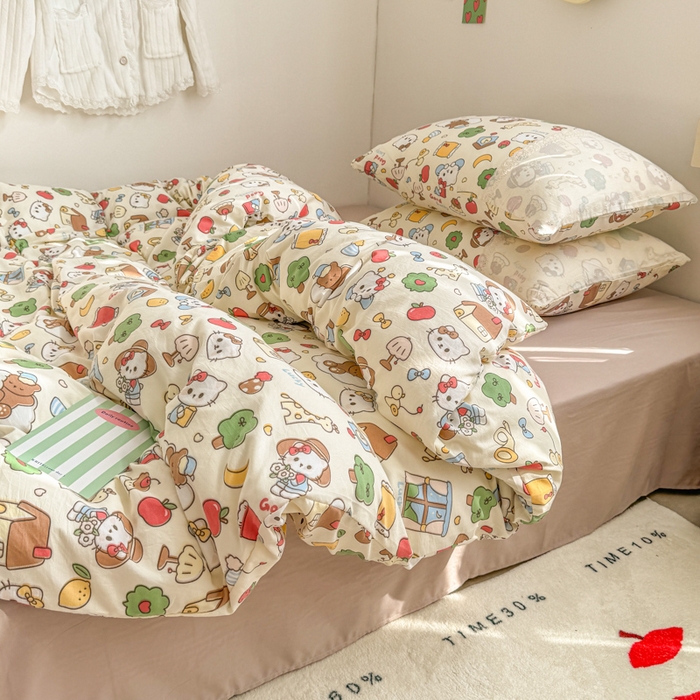 91家纺网 家纺一手货源 找家纺 温眠家纺 2025新款ins风小清新镂空花边水洗云朵棉四件套-风格二 凯蒂屋