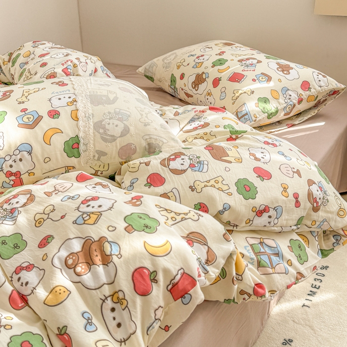 91家纺网 家纺一手货源 找家纺 温眠家纺 2025新款ins风小清新镂空花边水洗云朵棉四件套-风格二 凯蒂屋