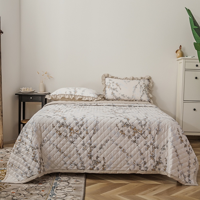 （总）恩和家纺 2026新款50s莱赛尔天丝床盖被法式飞边款四件套