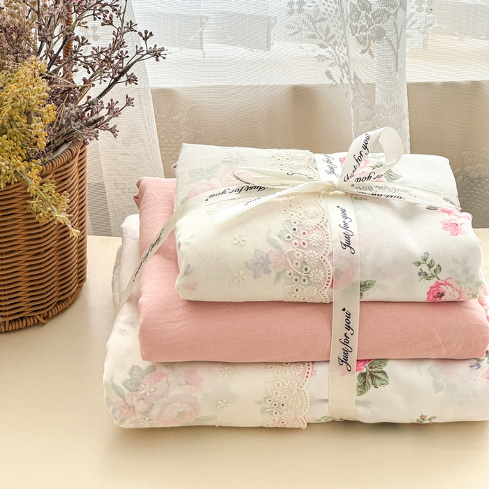 温眠家纺 2025新款ins风小清新镂空花边水洗云朵棉四件套-风格二 丽莎