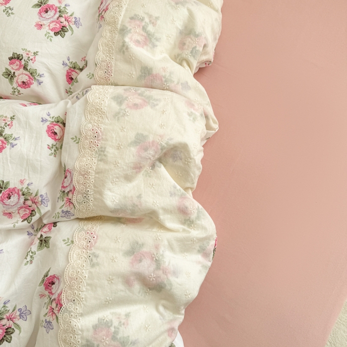 91家纺网 家纺一手货源 找家纺 温眠家纺 2025新款ins风小清新镂空花边水洗云朵棉四件套-风格二 丽莎