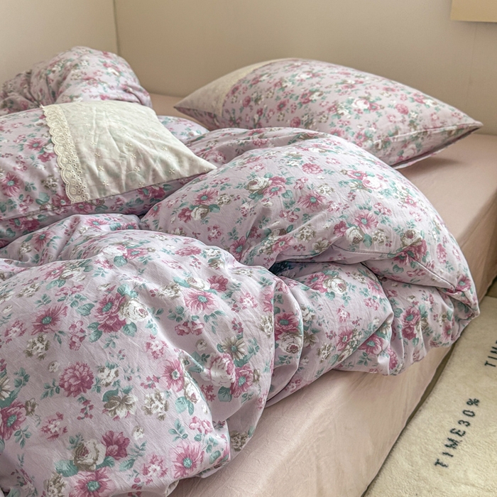 91家纺网 家纺一手货源 找家纺 温眠家纺 2025新款ins风小清新镂空花边水洗云朵棉四件套-风格二 美玲说