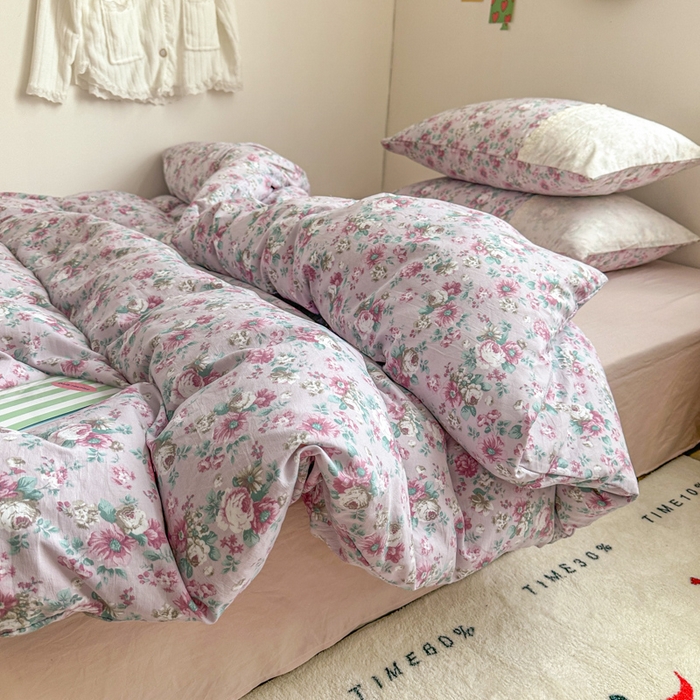 91家纺网 家纺一手货源 找家纺 温眠家纺 2025新款ins风小清新镂空花边水洗云朵棉四件套-风格二 美玲说