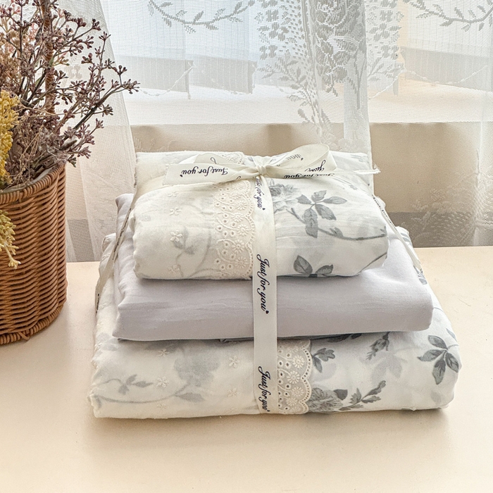 温眠家纺 2025新款ins风小清新镂空花边水洗云朵棉四件套-风格二 莫奈花园