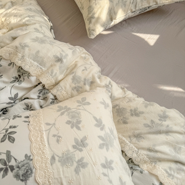 91家纺网 家纺一手货源 找家纺 温眠家纺 2025新款ins风小清新镂空花边水洗云朵棉四件套-风格二 莫奈花园