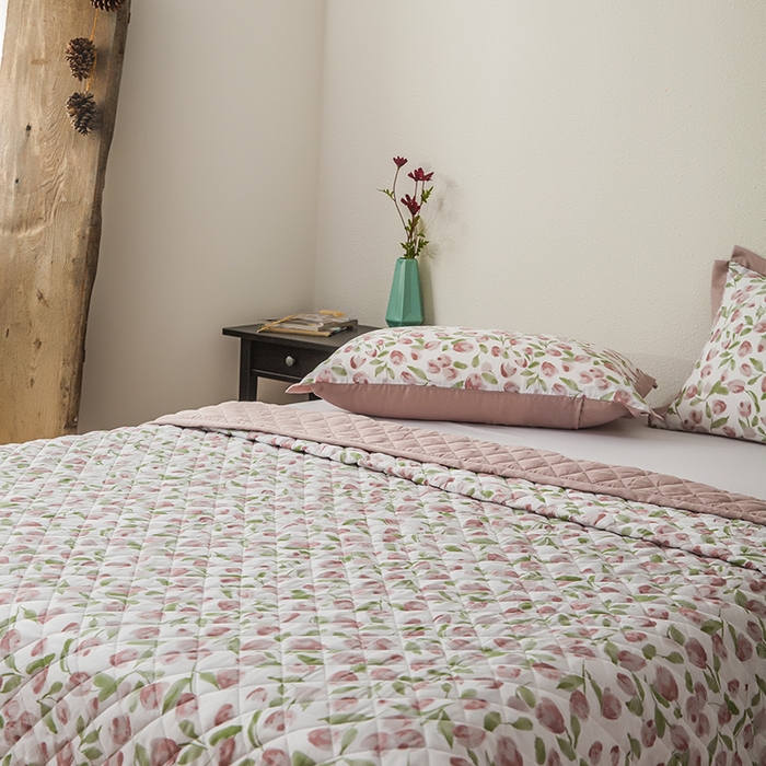 91家纺网 家纺一手货源 找家纺 恩和家纺 2026新款50s莱赛尔天丝床盖被美式对角款四件套 郁金香